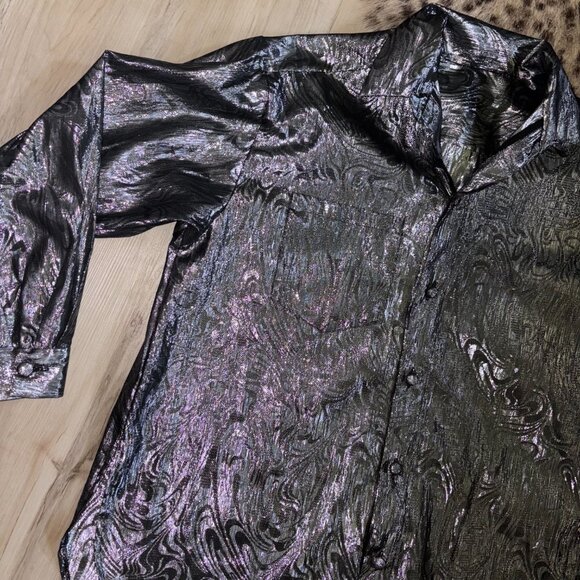 Vintage Silver Metallic Paisley Motif Blouse - Picture 7 of 9